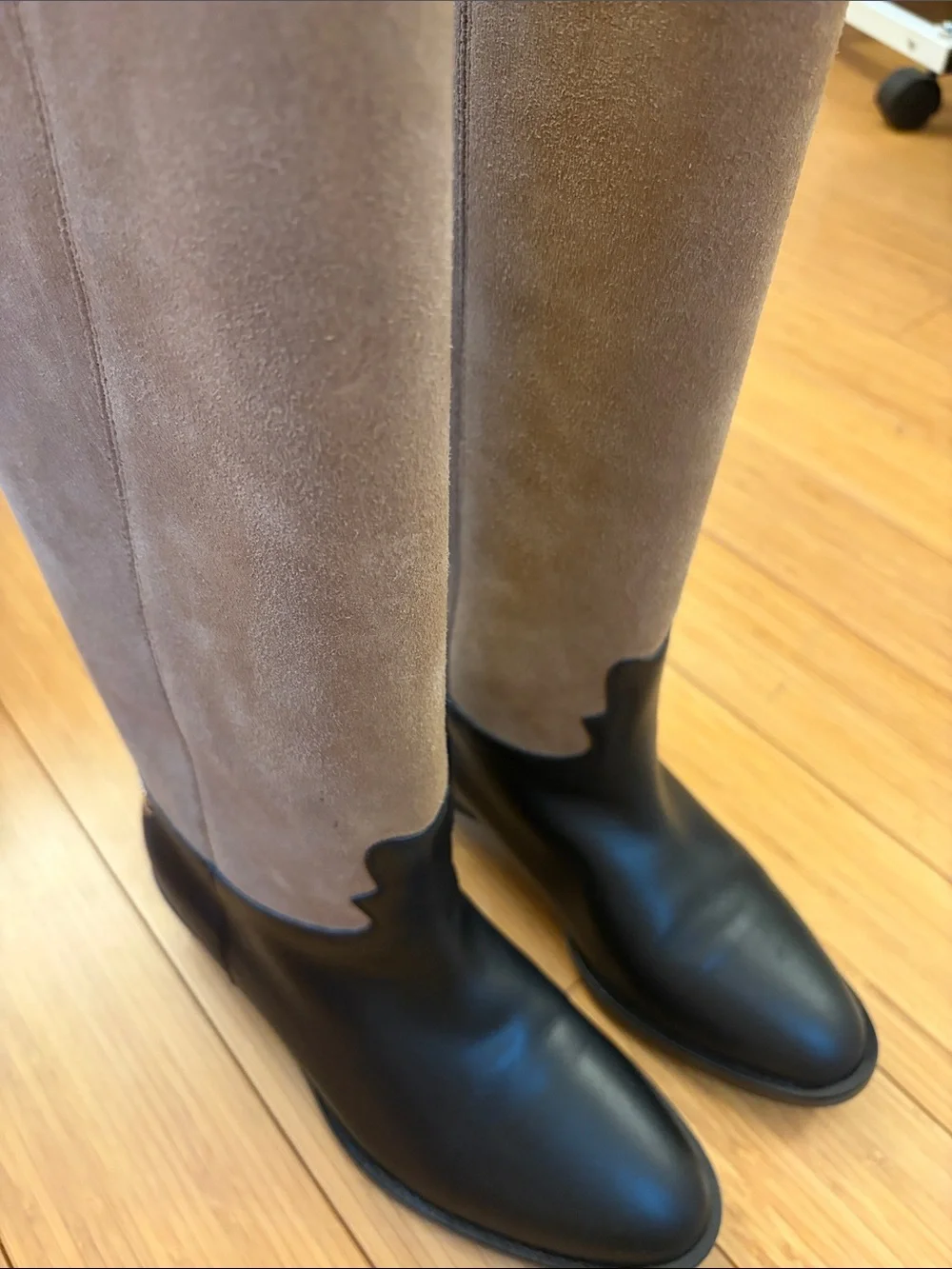 CC Two-Tone Leather and Suede Knee Boot in Black and Taupe